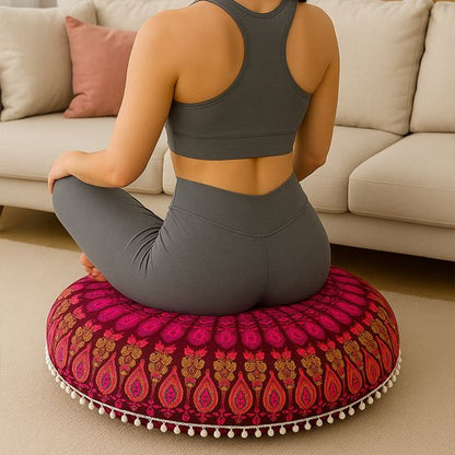 zafu de meditation pour seance de yoga a la maison